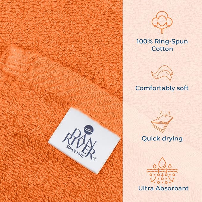 DAN RIVER Pack of 1 Jumbo Bath Sheet 40x80 Inches, Soft Fluffy Bath Sheets Towels for Adults, Quick Dry Shower Towels - Orange