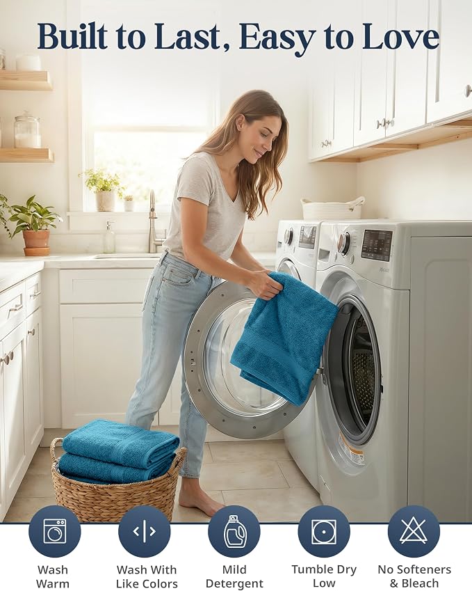 LANE LINEN Luxury Cotton Bath Towel Set of 16 - Soft, Absorbent & Quick Dry - 4 Bath, 8 Washcloths, 4 Hand Towels for Bathroom - OEKO TEX Certified - Smart & Durable Choice for Every Home - Sea Port