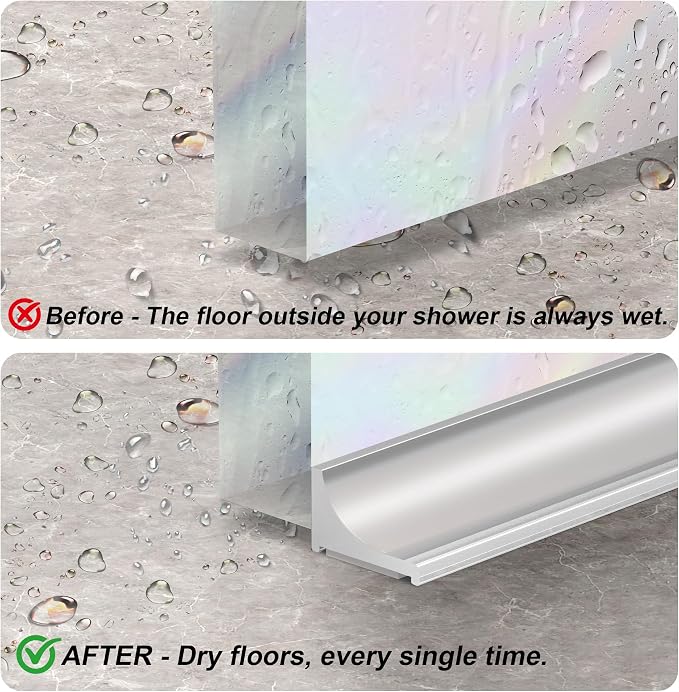 98Inch Shower Threshold Water Dam, Self-Adhesive Silicone Shower Barrier Water Stopper Shower Door Bottom Seal Strip Shower Splash Guard for Bathroom Kitchen Bathtub