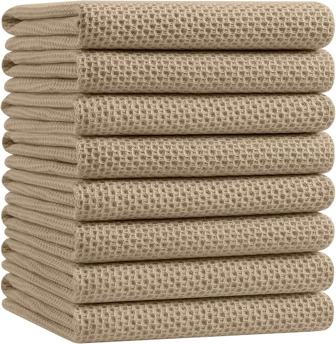 Homaxy 100% Cotton Oversized Waffle Weave Kitchen Dish Towels, Ultra Soft Absorbent Quick Drying Cleaning Towel, 20x28 Inches, 8-Pack, Tan