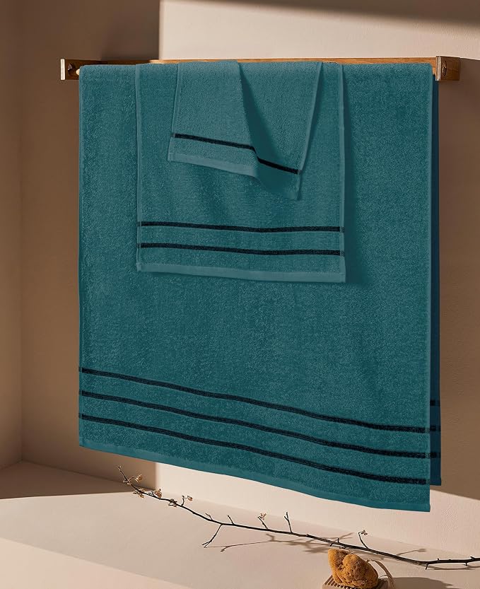 MyOwn Ultra Soft 3 Pack Cotton Towel Set, Contains a Bath Towel 28x55 inch, a Hand Towel 16x24 inch & Wash Coth 12x12 inch, Ideal Everyday use, Compact & Lightweight - Teal, 71682