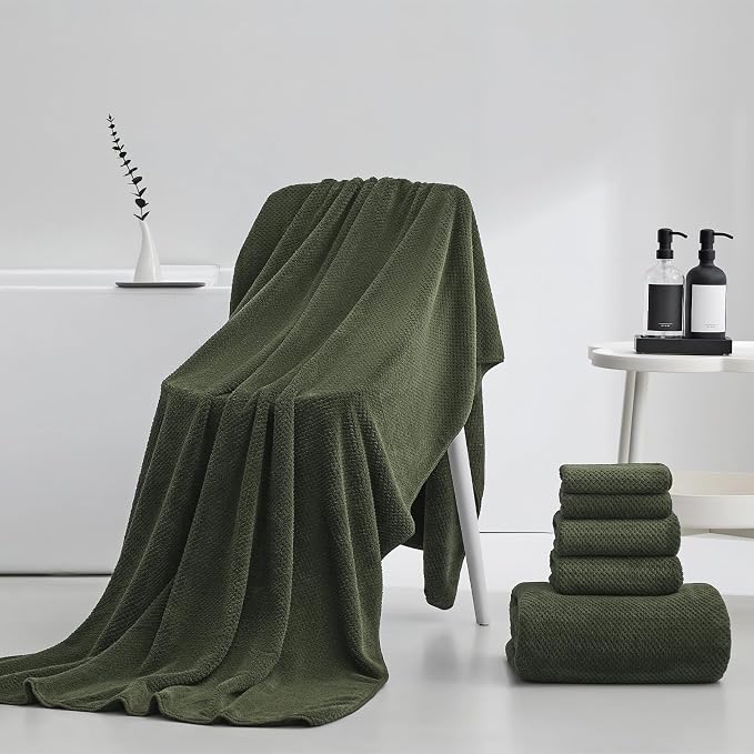 Oversized Bath Towels Extra Large 40x80 Inches Bath Sheets for Adults Super Soft Quick Dry Highly Absobent Microfiber Shower Towels (6 Piece,Green)
