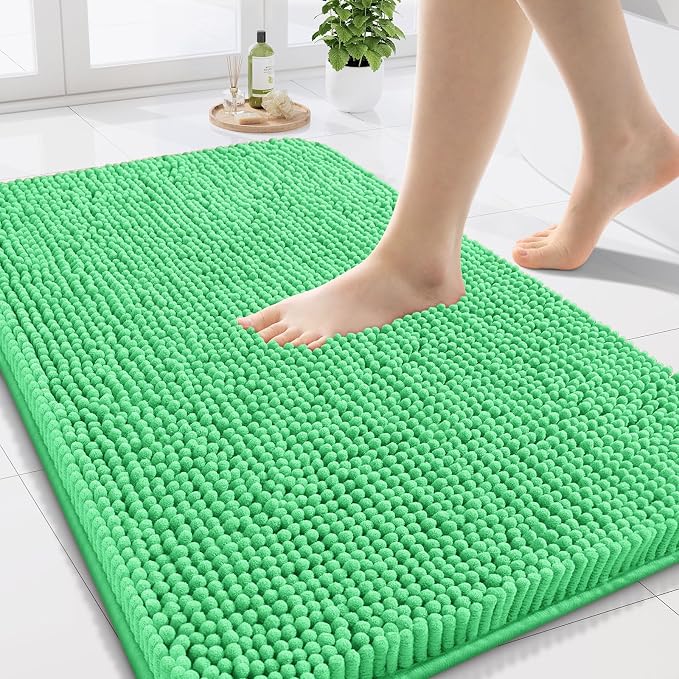 Arotive Bathroom Rugs 24x16, Extra Soft Absorbent Shaggy Chenille Bath Rugs, Machine Washable Rubber Backing Bath Mats for Bathroom Floor Tub and Shower, Home Decor Accessories, Mint Green