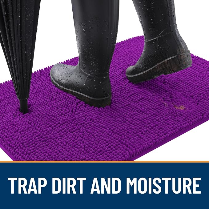 OLANLY Dog Door Mat for Muddy Paws 54x32, Absorbs Moisture and Dirt, Absorbent Non-Slip Washable Doormat, Quick Dry Chenille Mud Mat for Dogs, Entry Indoor Entryway Carpet for Inside Floor, Purple