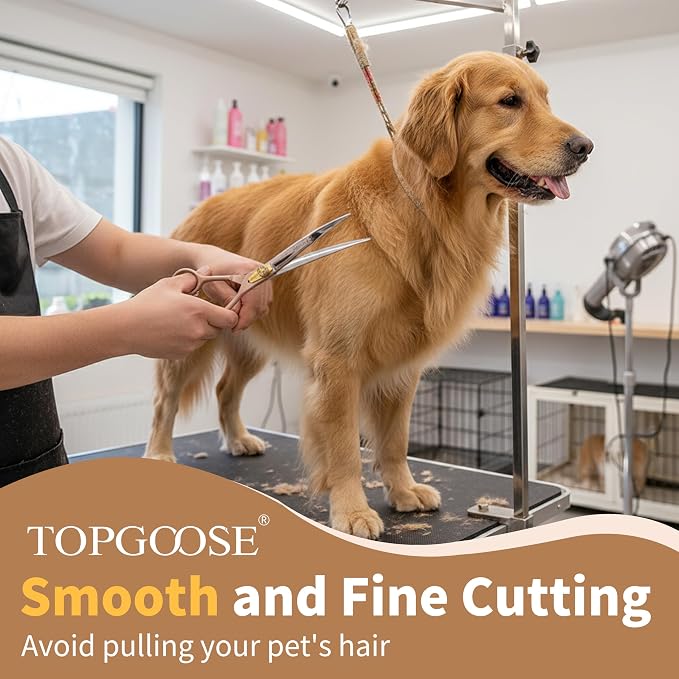 Professional Curved Dog Grooming Scissors 7.5'' 440C Stainless Steel Pet Cutting Shears Safety Trimming Shearing for Dogs Cats (Rose Gold, Curved Shear)
