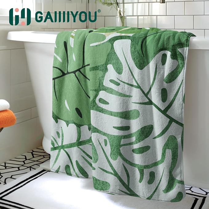 Tropical Palm Leaves Bath Towels Green Botanical Shower Towel Jungle Leaf Pattern Towel for Bathroom Gym Spa