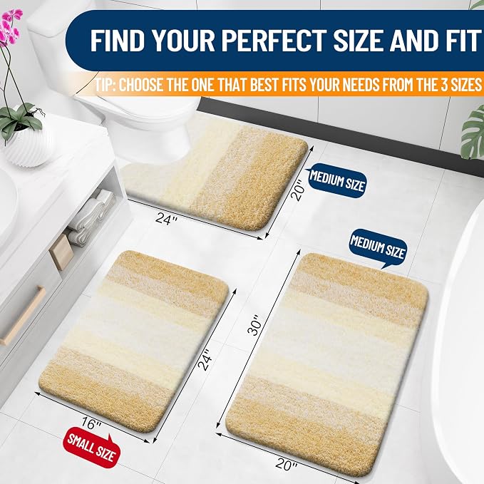 OLANLY Bathroom Rugs Mat 34x21, Extra Soft Absorbent Microfiber Bath Rug, Rubber Backing, Quick Dry, Machine Washable Bath Mats for Bathroom Floor, Tub and Shower, Home Decor Accessories, Light Yellow
