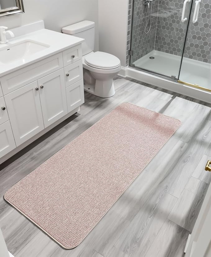Bosap Bath Mat,Ultra Thin Bathroom Runner Rugs,Large Bath Mats for Bathroom,Quick Dry,Non-Slip,Machine Washable,Low Pile,Bath Rug,Shower Outside,Sink,Home Decor Accessories.Beige,2'x6'(24x72inch)