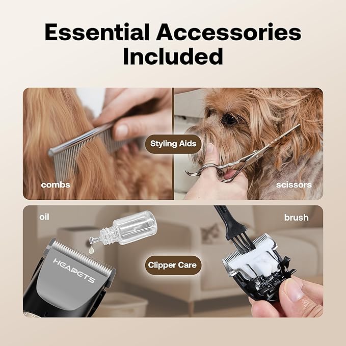 Dog Clippers for Grooming, Low Noise, Electric Quiet, Adjustable Clipper Comb, Rechargeable Cordless Dog Hair Clippers for Dogs Cats Pets, Black