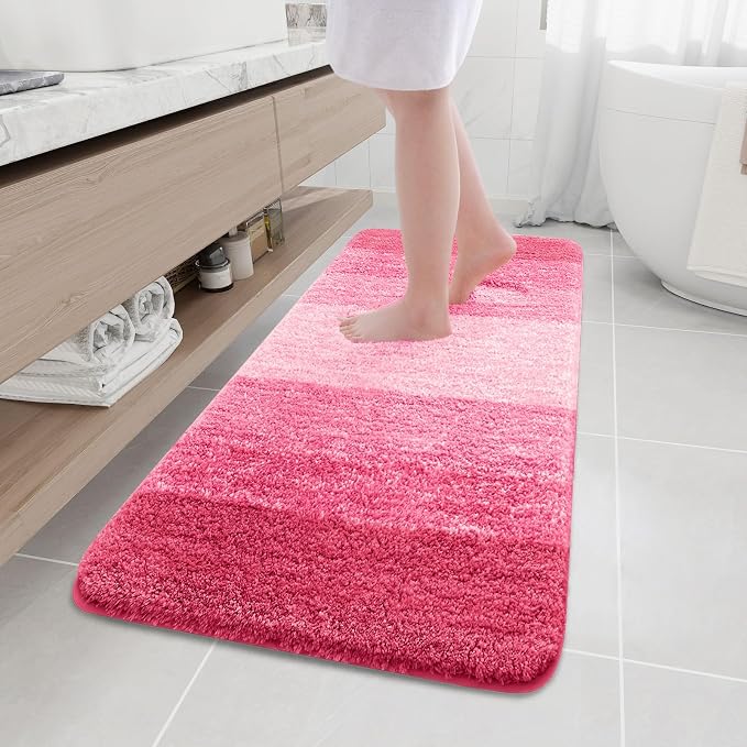 Arotive Microfiber Bathroom Rugs, Shaggy Soft and Absorbent Bath Rug, Thick Plush Machine Washable Dry Bath Mats for Bathroom, Tub and Shower, 59x20, Pink, Rectangular