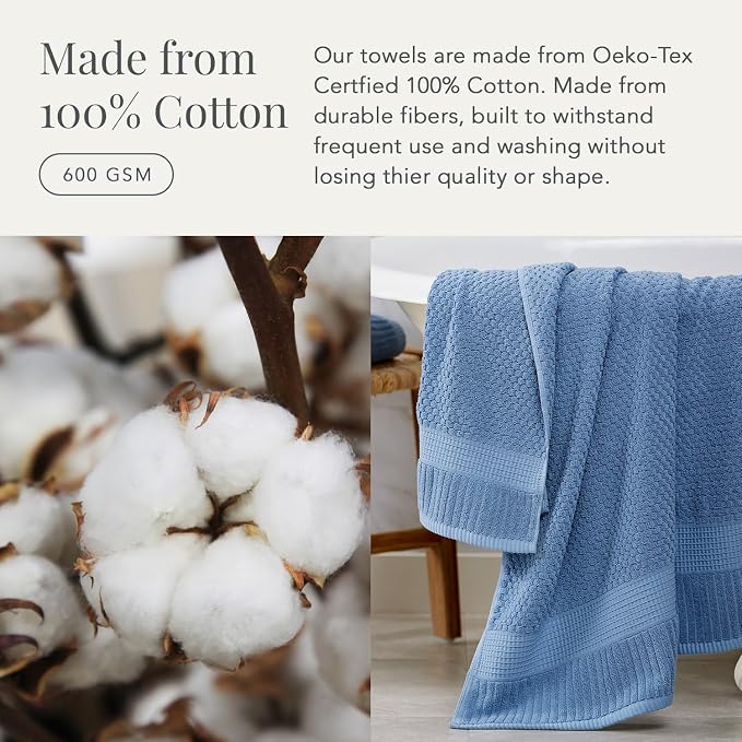 NY Loft 100% Cotton 2 Pack Bath Sheet Towel Set | Absorbent Quick-Dry Oversize Bath Towels | Textured and Durable Cotton | Blue Shadow