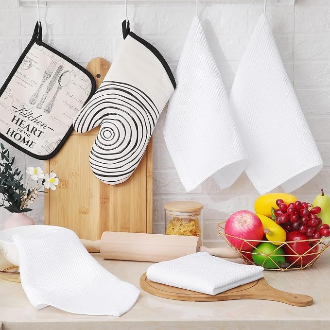 Homaxy 100% Cotton Waffle Weave Kitchen Dish Cloths, Ultra Soft Absorbent Quick Drying Dish Towels, 12 x 12 Inches, 12-Pack, White