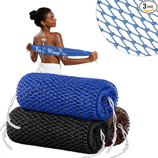 Cleangor 3Pcs African Net Sponge Authentic with Knots - Exfoliating Body | Scrubber for All Skin Types, African Bath Sponge, Wash Cloth, Gentle Exfoliation Shower Rag for Women Daily Use