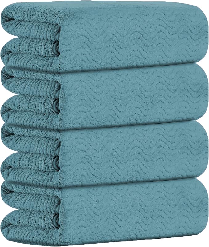 Turquoise Bath Towels Set of 4, Oversized Towels Large 35x70 Inch Shower Bathroom Towels Highly Absorbent Quick Dry Towel Textured Soft Bath Sheet Towels Set for Bathroom Hotel SPA Fitness Camping
