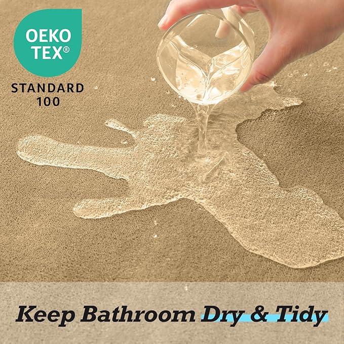 HUXMEYSON Bathroom Rugs Sets 2 Piece, Non-Slip & Quick Dry Bath Mat Set, Ultra Soft Velvet Bath Rugs for Bathroom, Toilet and Shower Floor, Khaki