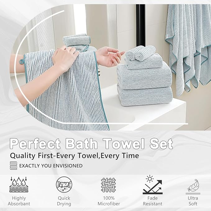 4 Piece Bath Towel Set 35"x70"Oversized Bath Towel for Bathroom Ultra Soft Fluffy Extra Large Bath Sheet Luxury Premium Bathroom Towel Highly Absorbent Quick Dry Shower Towel for Hotel Spa,Lake Blue