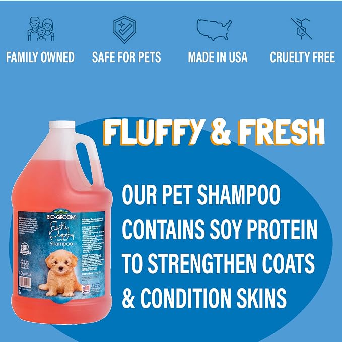 Bio-Groom Fluffy Puppy Tear-Free Shampoo - Dog Bathing Supplies, Puppy Shampoo, Cat & Dog Grooming Supplies for Sensitive Skin, Cruelty-Free, Made in USA, Tearless Dog Products - 1 Gallon