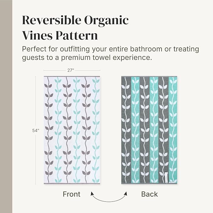 Amrapur Overseas Modern Threads 6 Piece Bath Towel Set – Bathroom Set with 2 Bath Towels, 2 Hand Towels, and 2 Wash Cloths – 100% Cotton, Super Absorbent & Extra Soft – Reversible Natural Vine (Aqua)