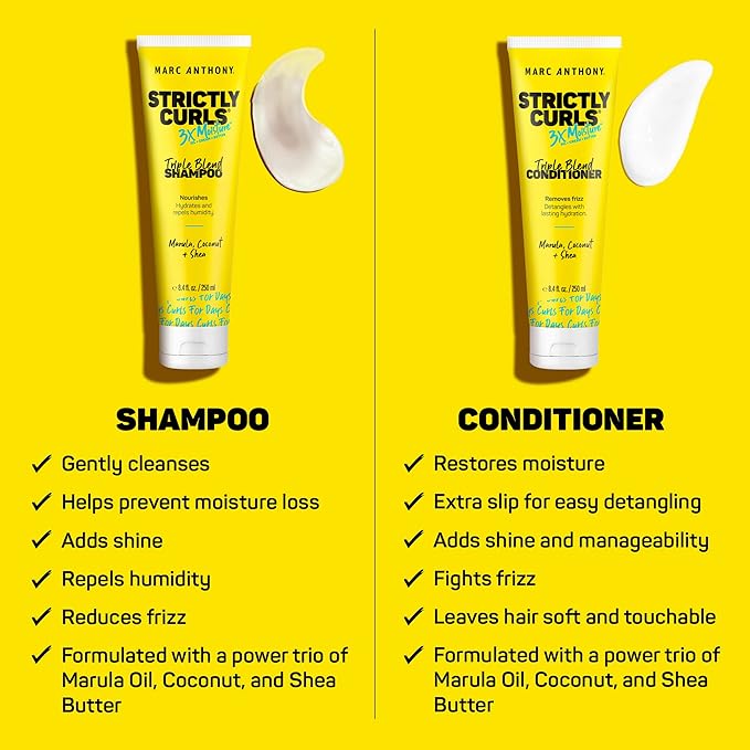 Marc Anthony Shampoo & Conditioner Set for Curly Hair, Strictly Curls - Deep Moisturizing & Hydrating Shampoo & Conditioner for Curl Definition, Added Shine - Hair Products Reduces Frizz