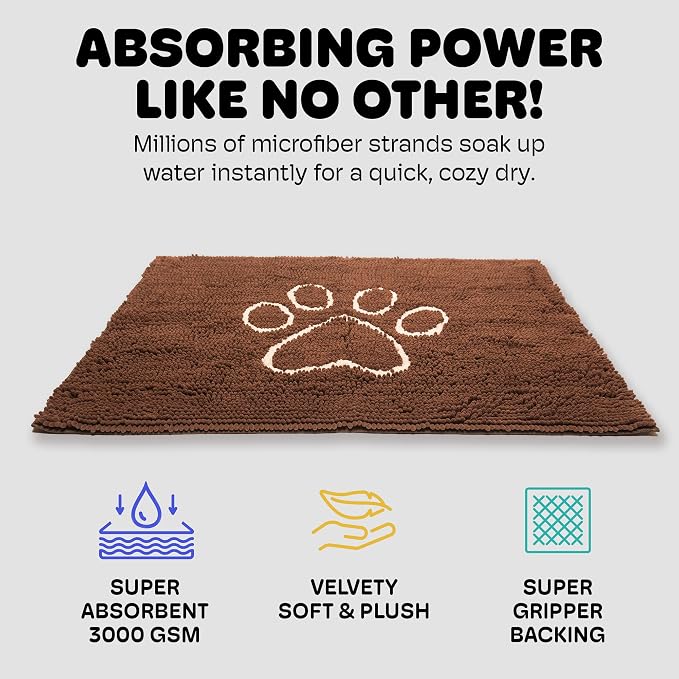 Dog Gone Smart Dirty Dog Doormat - Fast Drying Rug with Super Gripper Backing for Clean Floors - Super Absorbent and Machine Washable Mat for Muddy Paws - Almond