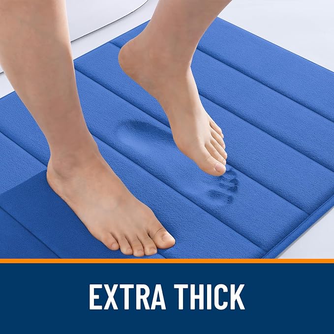 OLANLY Memory Foam Bath Mat 36x24, Super Soft Absorbent Bathroom Rugs, Quick Dry, Machine Washable Shower Floor Rugs, Bathmat Carpet, Bathroom Home Decor Accessories, Deep Navy Blue