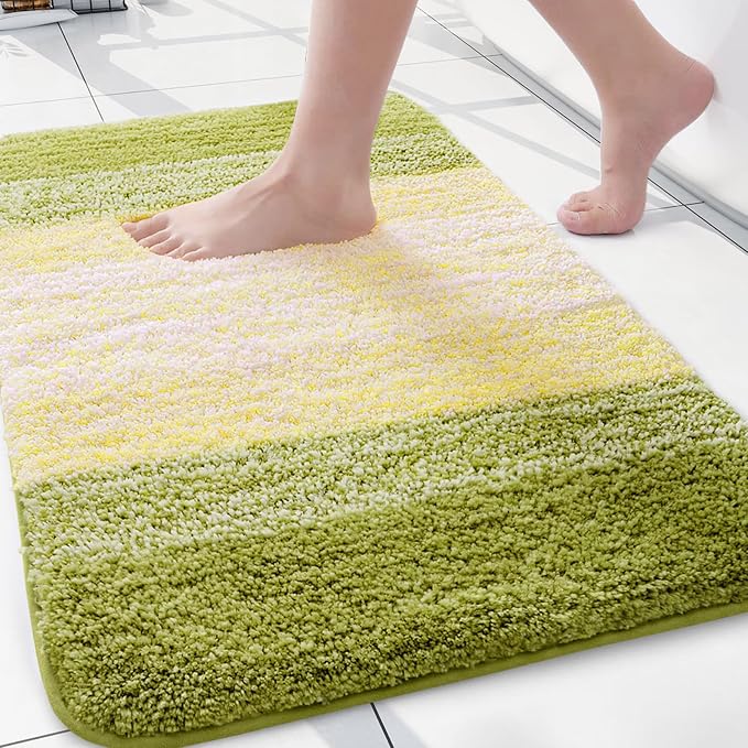 Arotive Microfiber Bathroom Rugs, Shaggy Soft and Absorbent Bath Rug, Thick Plush Machine Washable Dry Bath Mats for Bathroom, Tub and Shower, 24x16, Olive Green, Rectangular