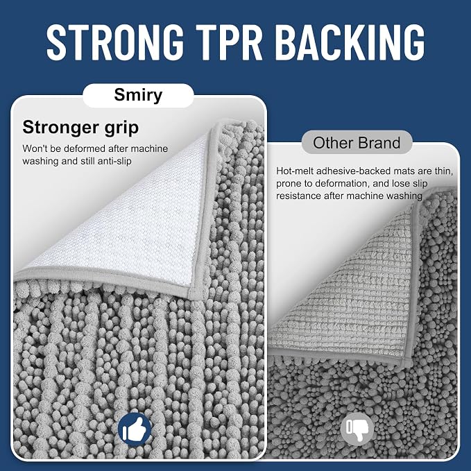 Smiry Bathroom Rugs Mat Round 30x30, Soft Absorbent Chenille Bath Rugs, Non Slip Rubber Backing Machine Washable Quick Dry Bath Mats for Bathroom Floor, Tub, Shower, Home Accessories, Light Grey