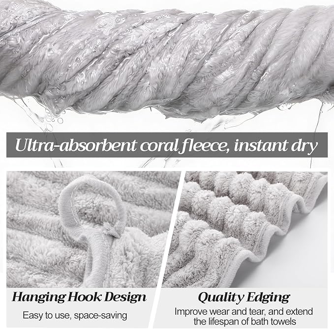 4 Pcs Extra Large Bath Towel Set 40x80'' Oversized Bath Sheet for Adult Microfiber Quick Dry Fluffy Absorbent Blanket with Hanging Loop for Pool Gym Body Shower(Gray)
