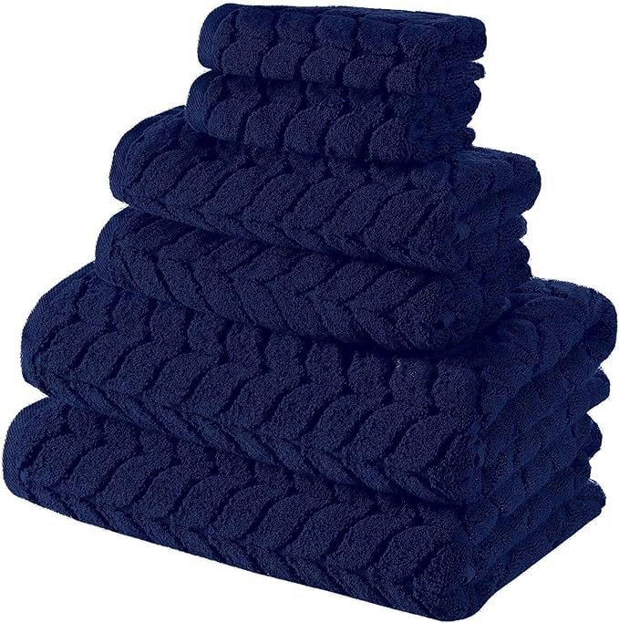 BAGNO MILANO Turkish Cotton Bath Towels, Hand Towels - Soft Plush Jacquard Collection Luxury Towels Set (Navy, Towel Set of 6)