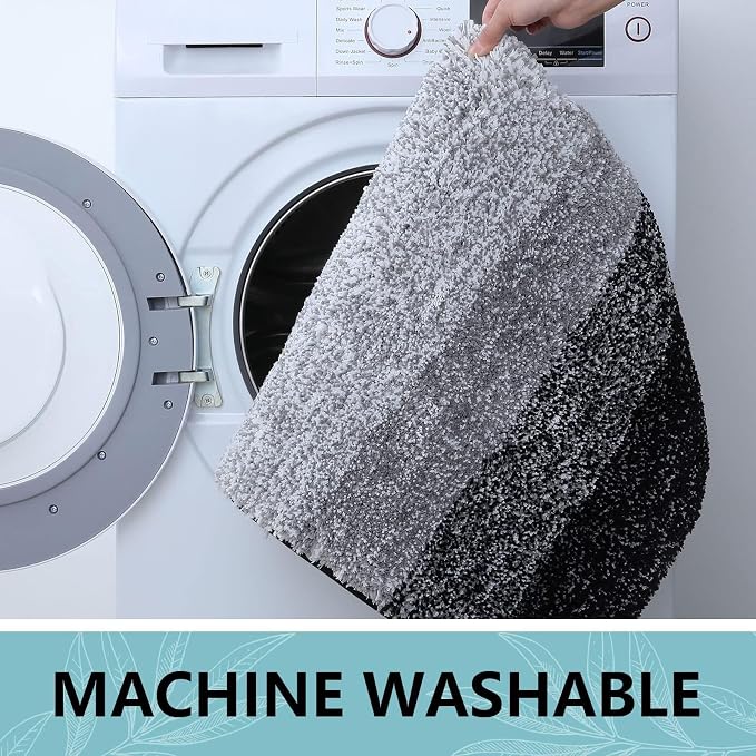 Arotive Microfiber Bathroom Rugs, Shaggy Soft and Absorbent Bath Rug, Thick Plush Machine Washable Dry Bath Mats for Bathroom, Tub and Shower, 47x20, Black, Rectangular