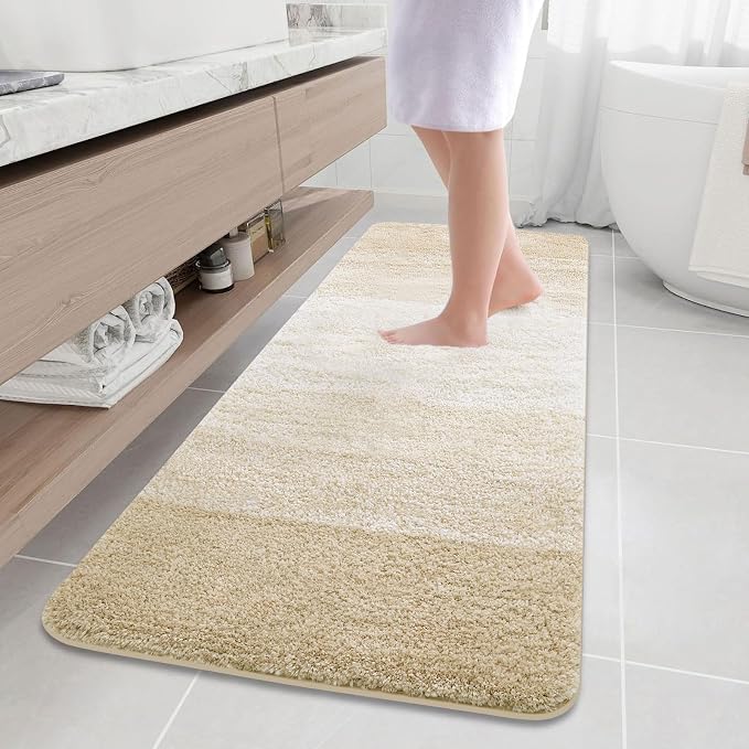 Arotive Microfiber Bathroom Rugs, Shaggy Soft and Absorbent Bath Rug, Thick Plush Machine Washable Dry Bath Mats for Bathroom, Tub and Shower, 70x24, Light Beige, Rectangular