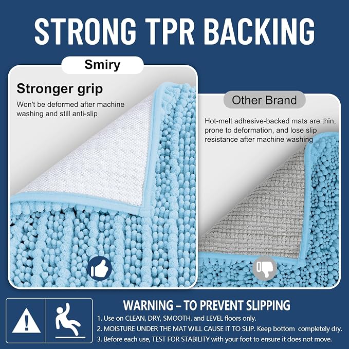 Smiry Bathroom Rugs Mat 36x24, Extra Soft Absorbent Chenille Bath Rugs, Non Slip Rubber Backing Machine Washable Quick Dry Bath Mats for Bathroom Floor, Tub, Shower, Home Decor Accessories, Sky Blue