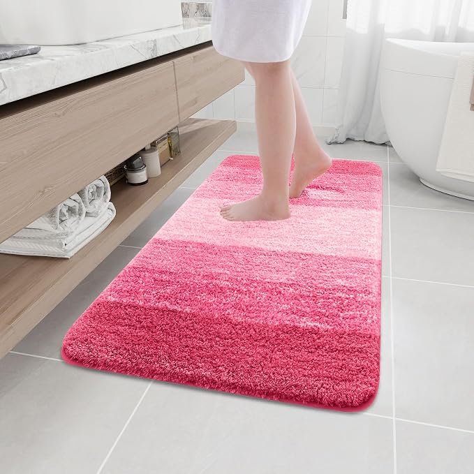 Arotive Microfiber Bathroom Rugs, Shaggy Soft and Absorbent Bath Rug, Thick Plush Machine Washable Dry Bath Mats for Bathroom, Tub and Shower, 44x24, Pink, Rectangular