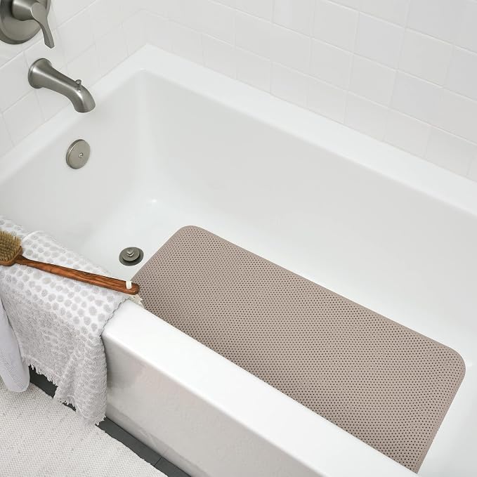 Duck Brand Softex Bath Mat for Tubs, Machine Washable, 17 x 36 Inches, Taupe, Skid Resistant (442097) (Pack of 4)