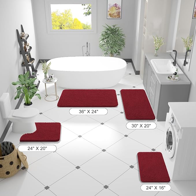 OLANLY Small Bathroom Rugs 24x16, Extra Soft Absorbent Chenille Bath Rugs, Rubber Backing Quick Dry, Machine Washable Bath Mats for Bathroom Floor, Tub and Shower, Home Decor Accessories, Red