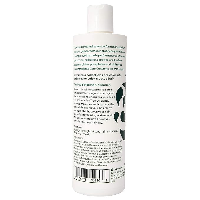 Purezero Tea Tree & Matcha Shampoo and Conditioner Set - Nourishing & Invigorating Scalp Treatment - Zero Sulfates, Parabens, Dyes Vegan and Cruely Free (12 Fl Oz (Pack of 2))