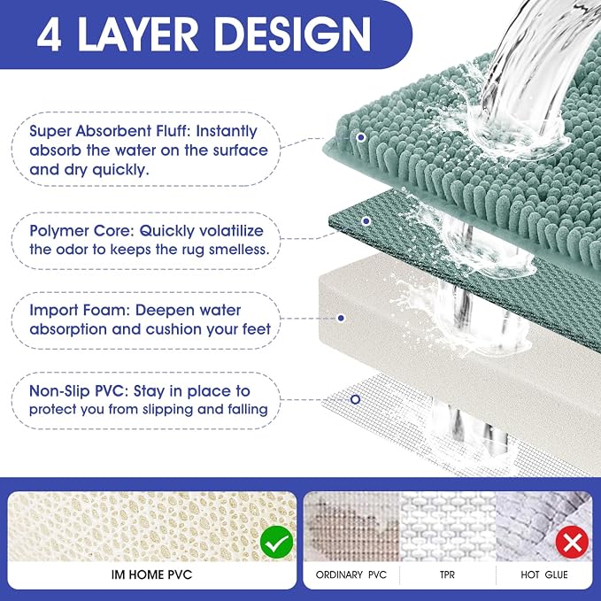Christmas Striped Eggshell Blue Bathroom Rug Set 3 Pieces Ultra Soft, Non Slip Chenille Bath Carpet, Absorbent Plush Shaggy Bath Mats for Bathroom, Toilet, Bedroom, Kitchen