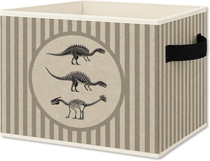 Dinosaur Nursery Foldable Storage Bins Box with Handles, Neutral Striped Dinosaur Skeleton Classroom Collapsible Organizer Basket for Boys Kids Bedroom Bathroom Playroom Clothes Books
