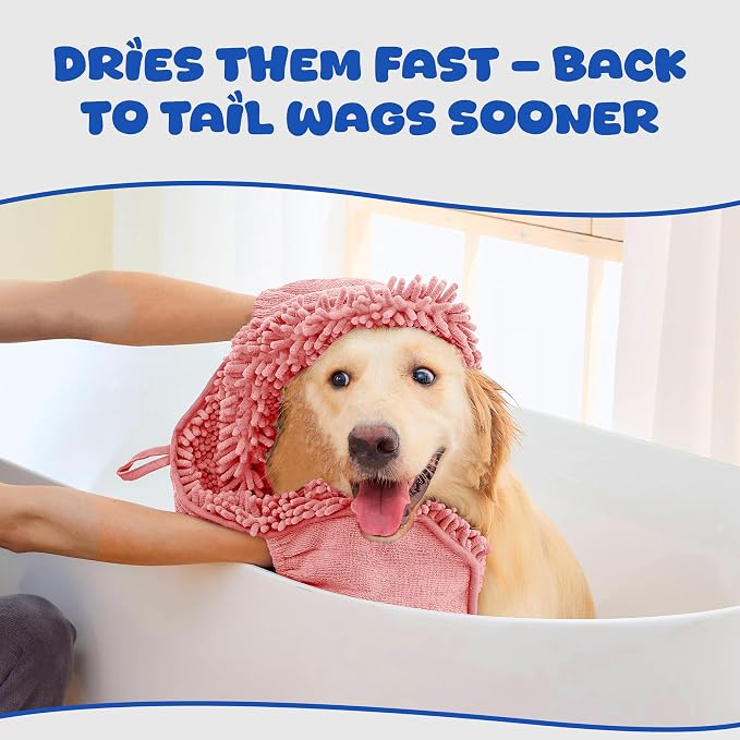 Super Absorbent Microfiber Dog Towel – Large Quick Dry Pet Bath Towel for Drying Dogs After Bathing, Swimming & Grooming – Puppy, Small & Large Dog Bath Supplies-Coffee (Pink)