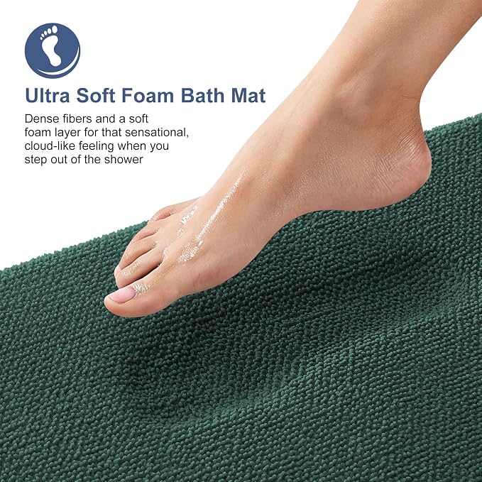 OLANLY Thick Memory Foam Bathroom Runner Rugs 59x20, Extra Soft Absorbent Long Bath Rug, Quick Dry Bath Mat, Non-Slip, Washable Mat for Bathroom, Tub and Shower, Home Decor Accessories, Blackish Green