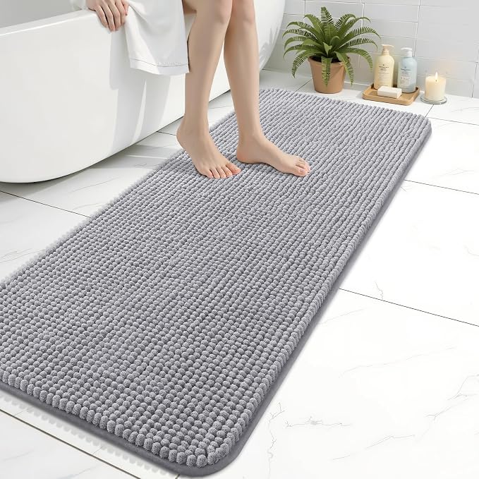 Arotive Bathroom Rugs 47" x 17", Ultra Soft Absorbent Chenille Bath Rugs, Rubber Backing, Machine Washable Bath Mats for Bathroom Floor, Tub and Shower, Home Decor Accessories, Grey