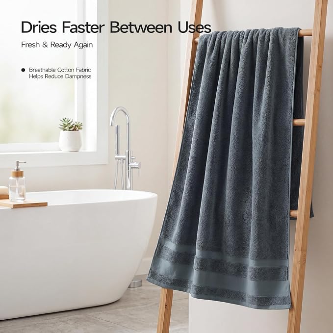 REDKISS 2 Pack Bath Towels Set, 35 X 70 Inches Oversized Bath Sheets, Gray | 100% Cotton, Ultra Soft, Super Absorbent, Quick Dry Large Bathroom Towels for Bathroom, Gym, Spa, Pool, Hotel & Family Use