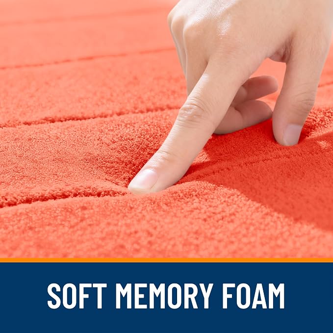 OLANLY Memory Foam Long Bathroom Rugs Runner 47x20, Super Soft Absorbent Bath Mat, Quick Dry, Machine Washable Shower Floor Rugs, Bathmat Carpet, Bathroom Home Decor Accessories, Coral