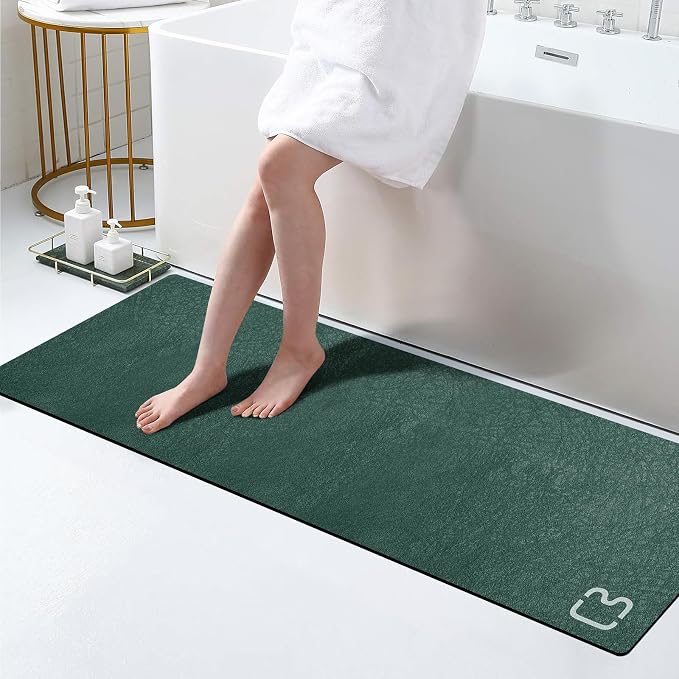 RUERYA Bathroom Runner Mat Rug Long-Bath Mats for Bathroom Non Slip Absorbent Quick Dry Thin Bath Rugs Bath Floor Mat Rubber Backed Bathmat-Shower Rug Easy Care, 17"x59", Dark Green