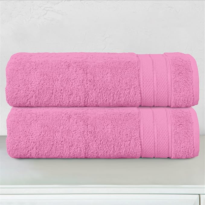 Elegant Comfort Three Line Popcorn Towel Set for Bathroom 27 x 54 inches, Premium Hotel Quality 2-Pack Bath Towels, 100% Turkish Cotton, Soft and Durable, Quick Dry and Highly Absorbent, Light Pink