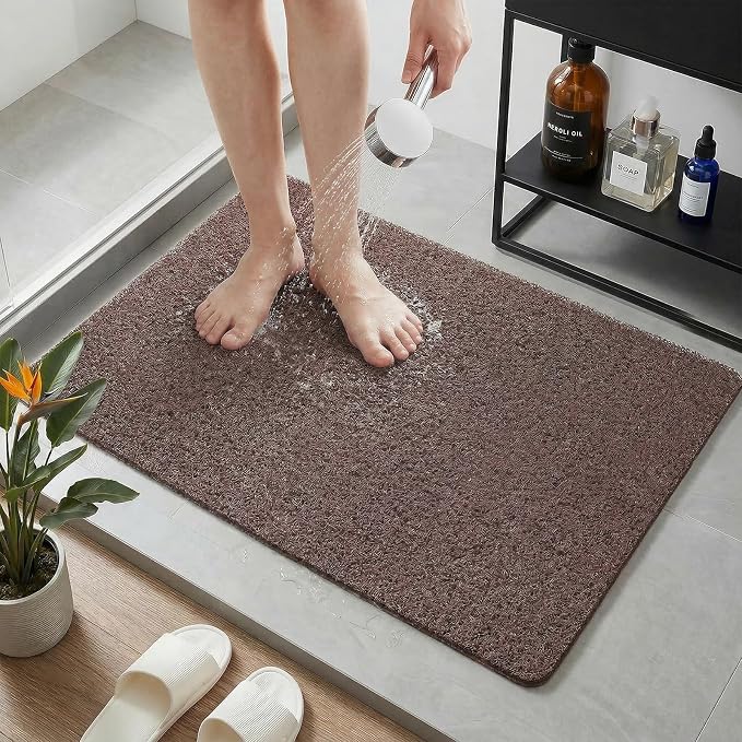 Shower Mat Non Slip, 16 x 24 Inch, Brown Shower Mats for Inside Shower, Soft PVC Loofah Bath Mats for Tub, Quick Drying Easy Cleaning Bathroom Stall Floor Mat Without Suction Cup