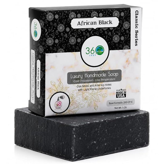 360Feel African Black Soap - Made in The USA - Castile Handmade, All-Natural, Cold-Processed - Infused with African Black Soap and a Soothing Scent - Rich, Creamy Lather (5 oz)