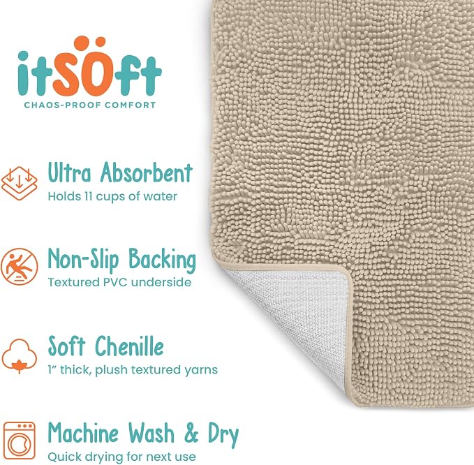 Dog Rugs for Muddy Paws 25x18 | Cleaner Mud Free Floors | Muddy Dogs Mats for Indoor, Dog Mat for Muddy Paws Door Mat Washable, Absorbent Chenille Mud Room Rug Paw Matt w/ Non Slip Backing, Beige