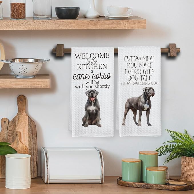 Funny Cane Corso Dog Kitchen Towels, Cane Corso Gifts Hand Towels, Dog Mom Dad Lovers Owner Gifts for Women Men Dishcloths Dish Towel for Kitchen 16x24 Inches Set of 2