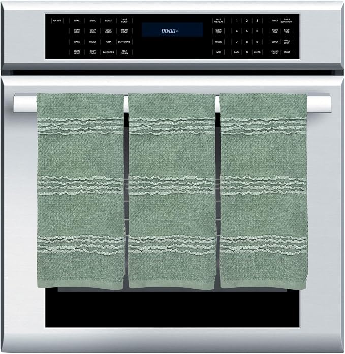Sage Green Kitchen Dish Towels: 100% Cotton Cloth Soft Cleaning Drying Absorbent Textured Terry Loop, Set of 3 28" x 18" Multipurpose for Everyday Use